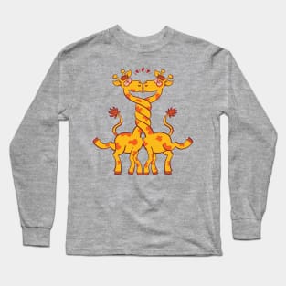 Sweet couple of giraffes intertwining necks and kissing Long Sleeve T-Shirt